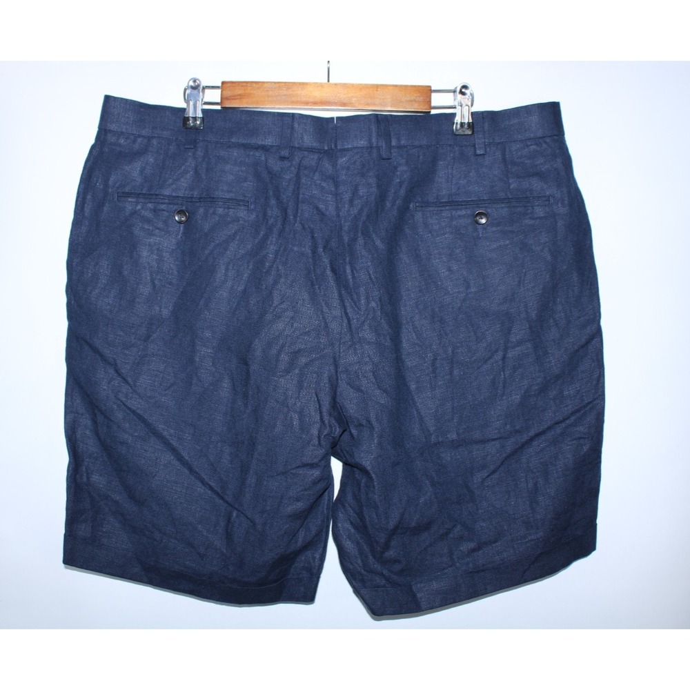 NWT Suitsupply Men's Size IT 40/38 Waist Navy Blue Linen Bennington Pleat Shorts - Picture 6 of 11